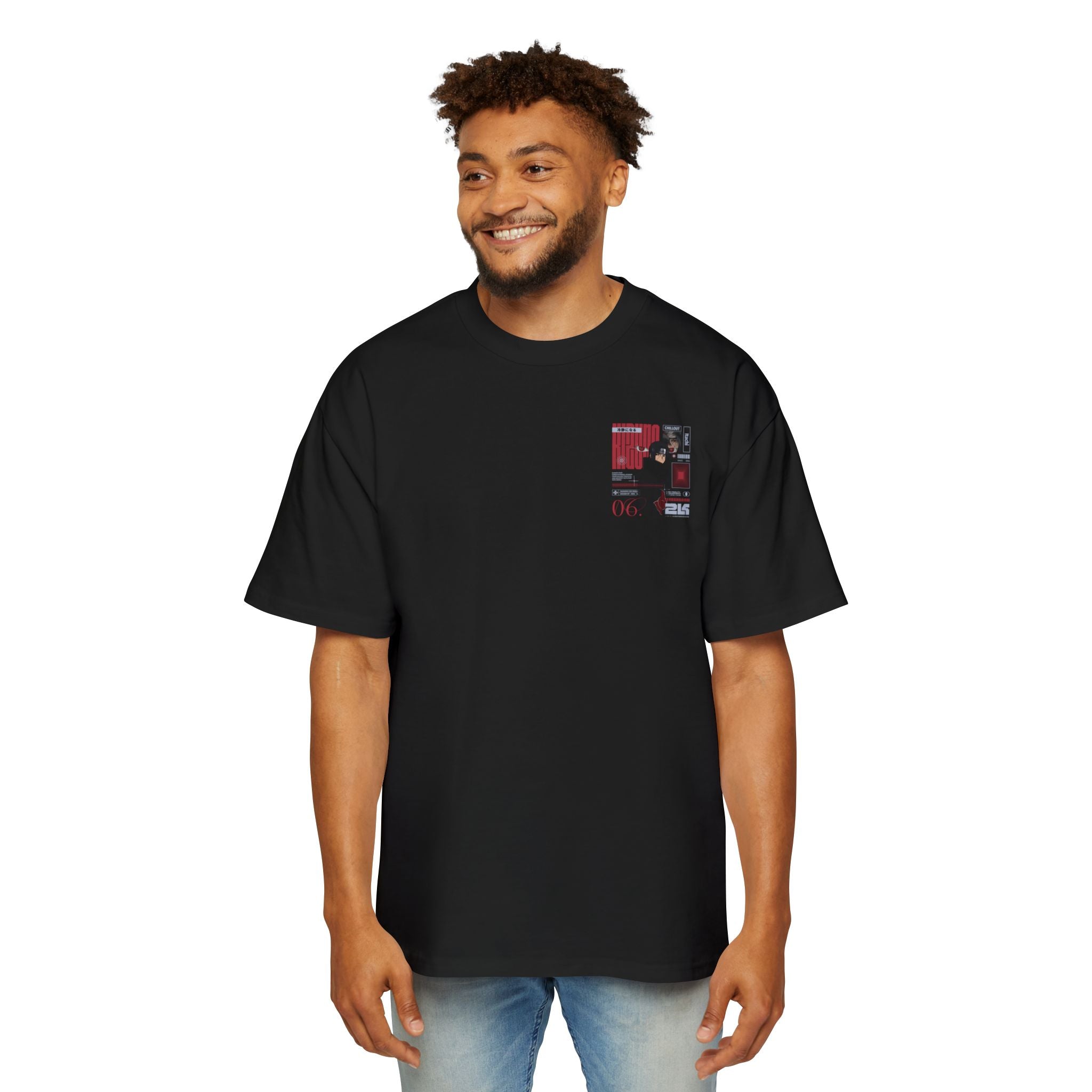KIZUNA Red Tech Back print Oversized Tee