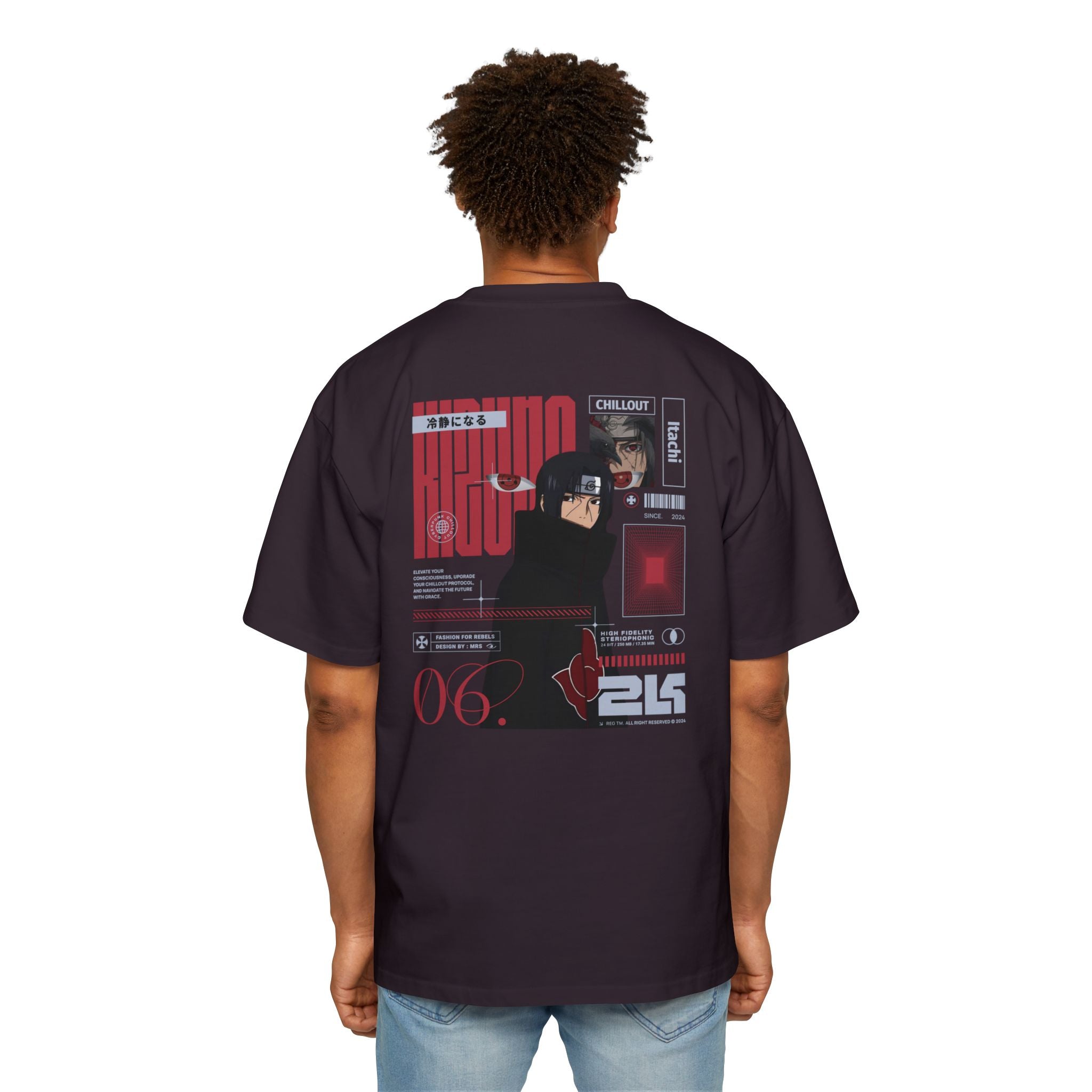 KIZUNA Red Tech Back print Oversized Tee