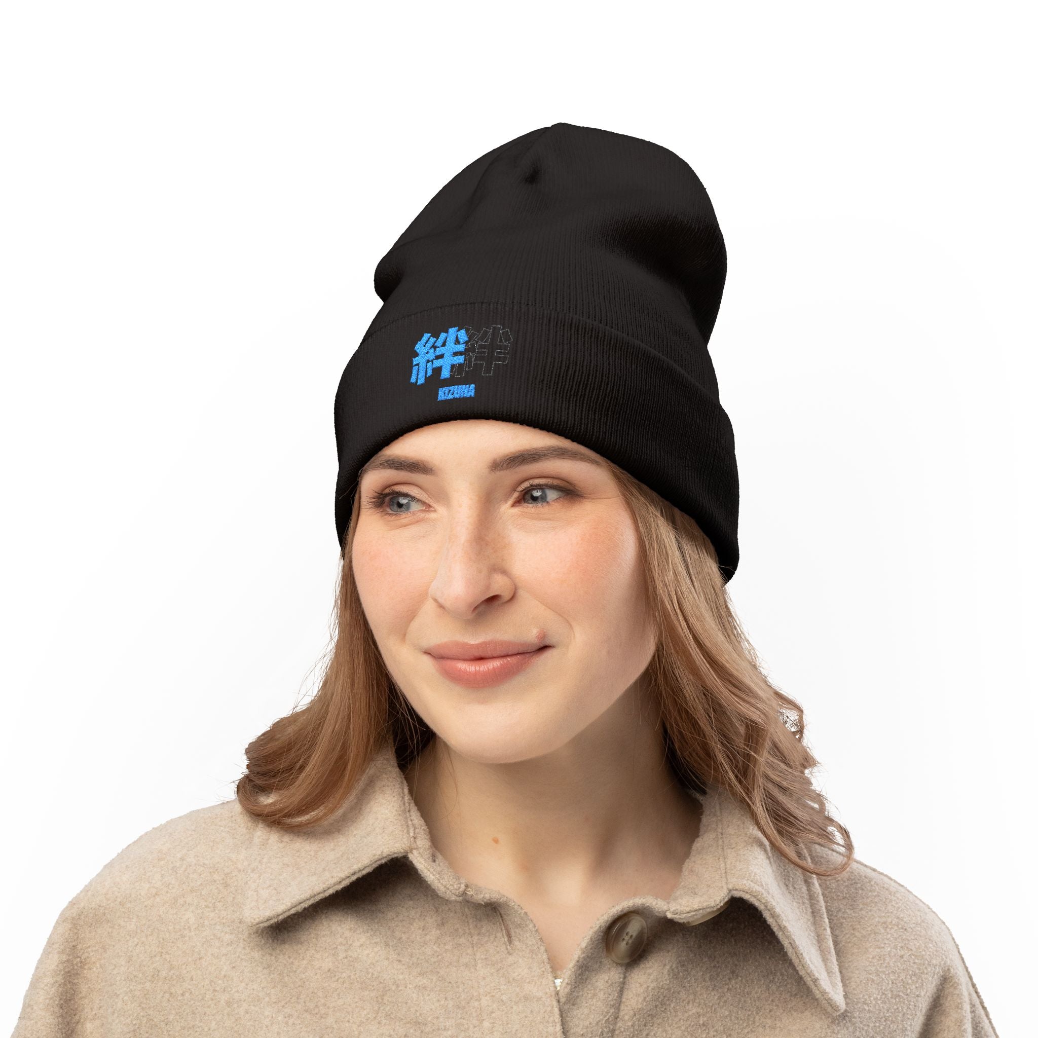Embroidered Blue "Kizuna" Knit Beanie