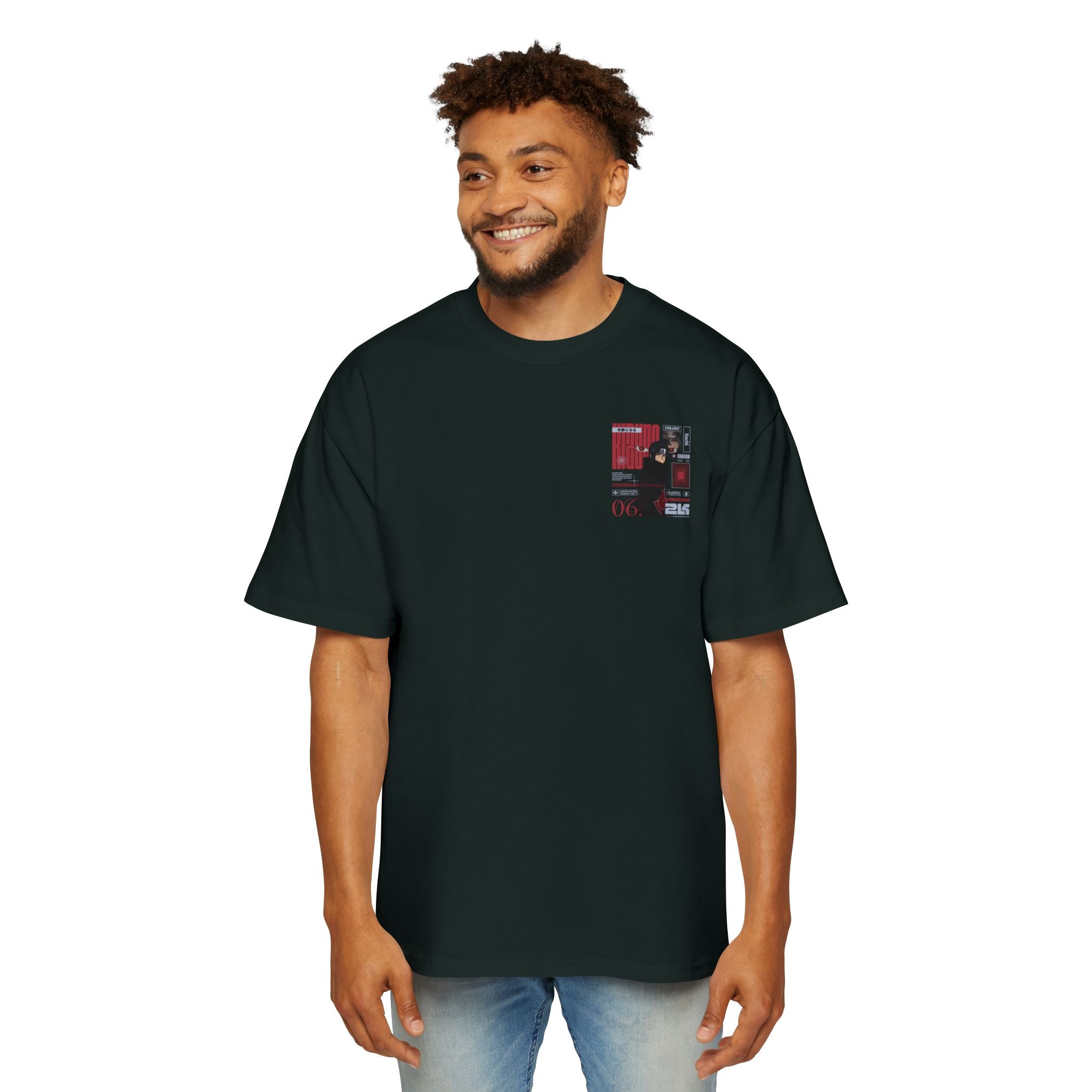 KIZUNA Red Tech Back print Oversized Tee