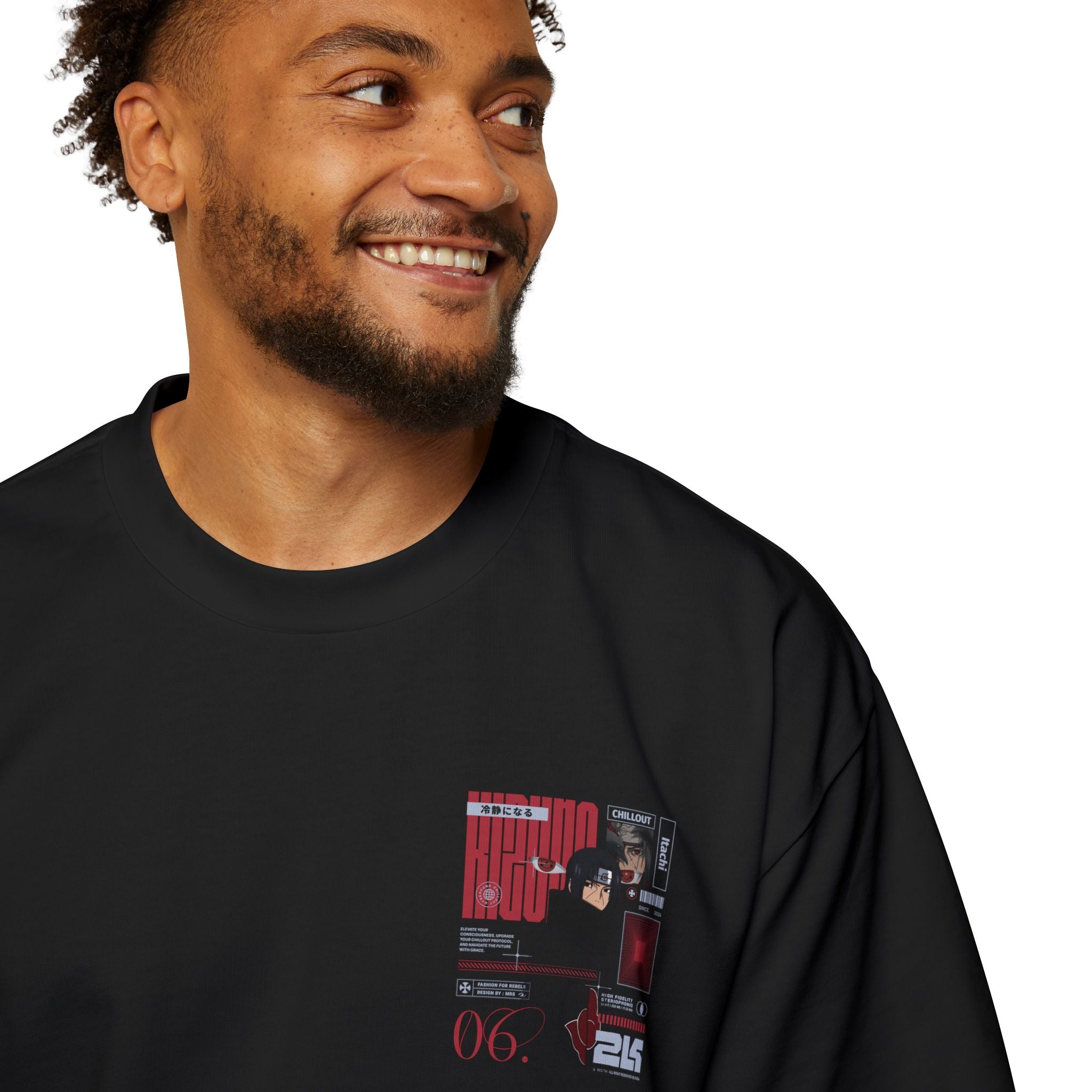 KIZUNA Red Tech Back print Oversized Tee