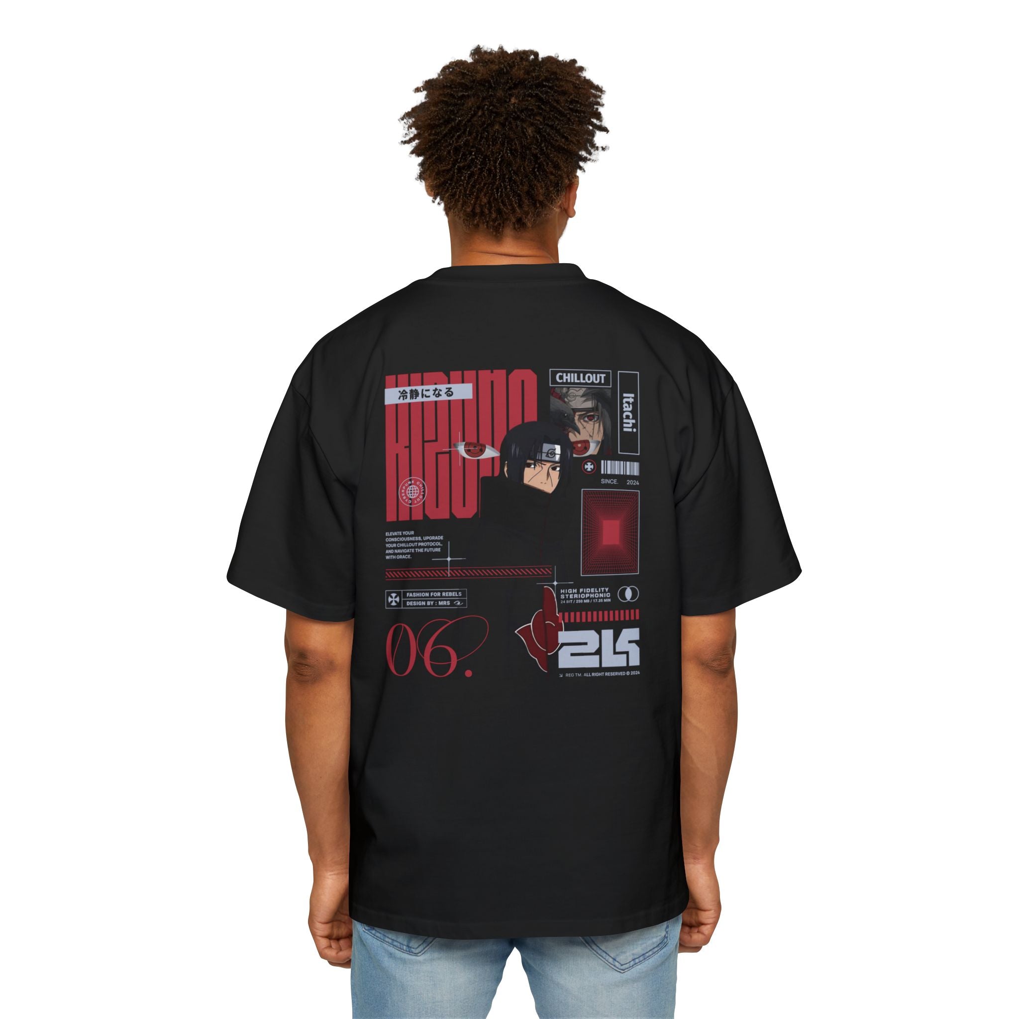 KIZUNA Red Tech Back print Oversized Tee